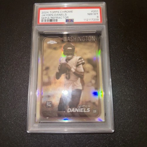 2024 Topps Chrome #201 JAYDEN DANIELS Rookie Card RC SEPIA Refractor Mint PSA 8