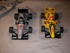2 VINTAGE 1994 PLAYMOBIL Silver and Yellow FORMULA 1 RACE CARs 9 " LONG