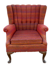 Vintage Chippendale Style Armchair Channel Back Wingback Chair HEAVY WEAR