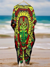 NF Free Size Dress Muumuu Tribal Print Long Maxi Kaftan Housedress Cover Up