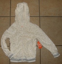 NEW Girl Sz Small 6-6X Sparkly Flowers White Soft Plush Hooded Full Zip Jacket