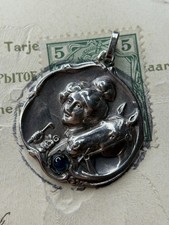 Art Nouveau Pendant Silver Sapphire Lady Horse Riding Art Nouveau Jewellery