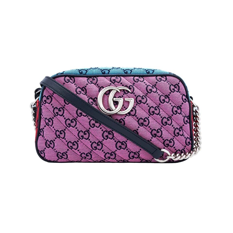 Petit sac bandoulière Gucci GG Marmont rose et bleu en diagonale matelassée... - Photo 1/4