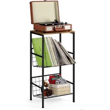 3 Tier Metal Record Player Stand Hold 90 Vinyl Albums Turntable Shelf For Living