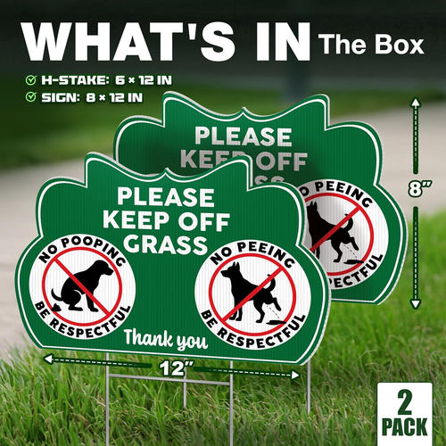 Keep Off Grass Signs for Yard with Stakes, 8 x 12 Inch Double Sided No Dog Poop - Picture 2 of 7