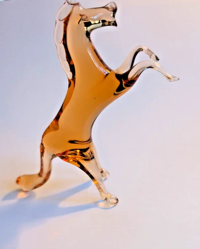 Vtg blown glass animal horse mustang murano style figurine handmade Pink 5.5"