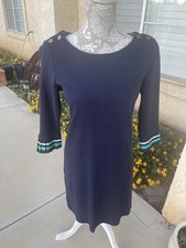 Talbots Navy Blue Dress Women’s Medium Petite 3/4 Sleeve Pleated Cuffs SALE