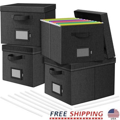 Portable File Organizer Box Stackable Document Storage W/ Sliding Rails New