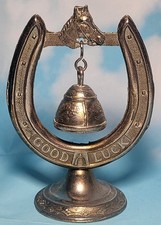 Vintage Brass Equestrian Horse Good Luck Bell & Stand 12cm x 9cm 