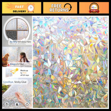 Rainbow Window Privacy Film - 3D Stained Glass Cling Tint for Home Heat Control,