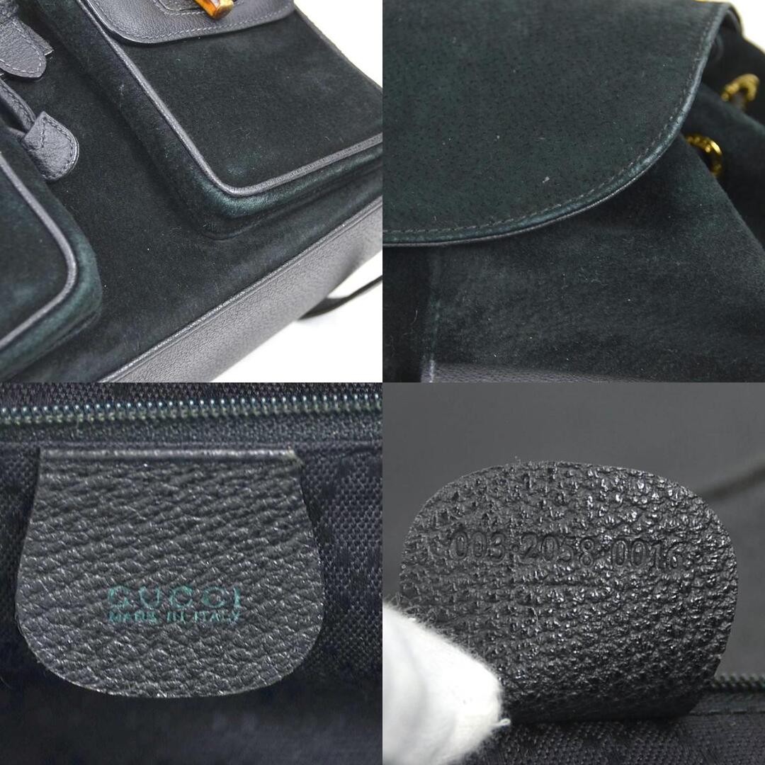 GUCCI Bamboo Suede Leather Backpack Black Gold Used Ladies 80cm Free Shipping thumbnail 10