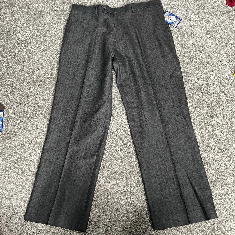 Vtg Nautica Wool Pants Mens 36x30 Charcoal Gray Herringbone Trousers Dress EUC - Image 2 of 4