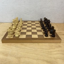 Chess Set 15x15 Inlaid Wood Travel Case Board Hand Carved Pieces