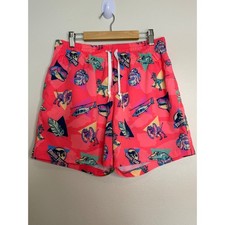 Chubbies Jurassic Park Swim Trunks Men's Medium Pink Retro Dinosaur 5.5 Inseam