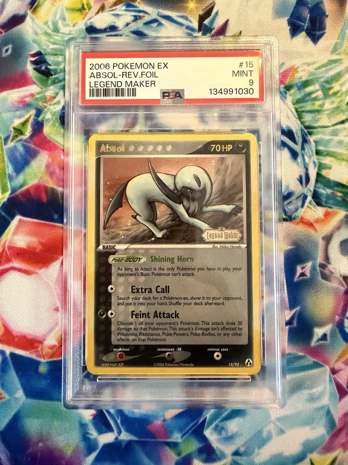 2006 POKEMON EX LEGEND MAKER 15 ABSOL-REVERSE FOIL PSA 9 WITH SWIRL
