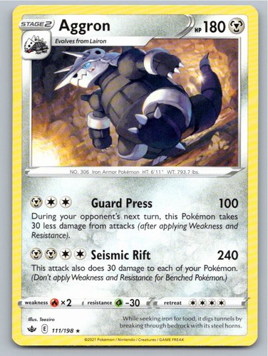 2021 POKEMON AGGRON CHILLING REIGN 111/198 RARE NM A50834 FREE S&H