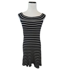 Reformation Black White Striped Ribbed Off Shoulder Mini Bodycon Dress Large