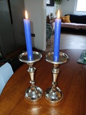 Pair Of Hammered Finish "Bright Metal " Silver Coloured Candle Stix .