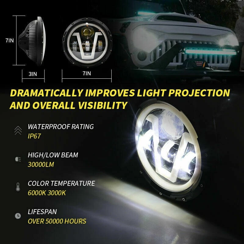 For Dodge D100 D200 D300 Pickup 7inch Round LED Headlights Hi/Lo Sealed Beam 2X - Image 4 of 4
