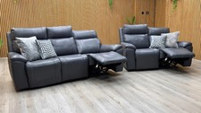 Furniture Village ‘Aero’ 3 +2 Sofa Set Navy Blue Leather Power Recliner Headrest
