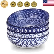Ceramic Pasta Bowls Set of 4,Large Salad Bowls, Stackable Serving Bowls, Micr...