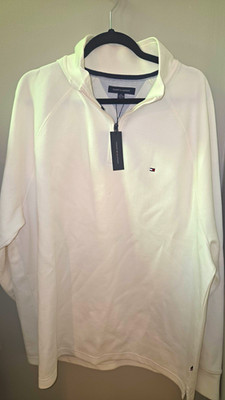 Tommy Hilfiger Men s White 1/4 Zip Mock Neck Pullover Sweatshirt XXL