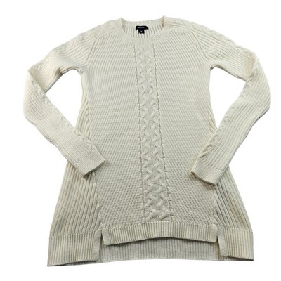 Nautica Tunic Sweater Womens Medium Cream Single Cable Knit Long Sleeve Pullover