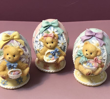 EASTER BAS RELIEF EGGS Set of 3 Cherished Teddies 2" Figurines 476951 New in Box
