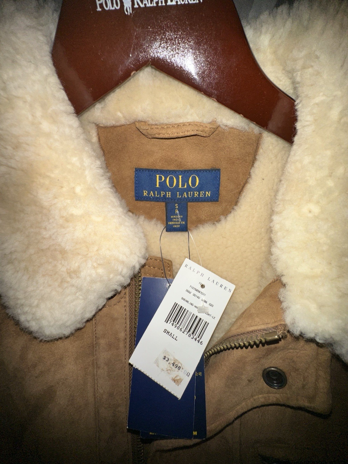 Polo Ralph Lauren Shearling Coat Jacket Brown Suede Leather Size Small On Tag image 4