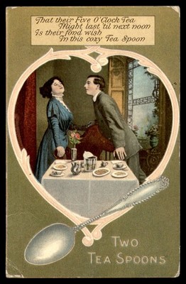 Postcard Tea Time Couple, Romance, Two Tea Spoons