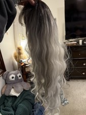 Long Silvery White Black Grey Wig Synthetic