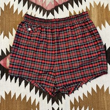 Vintage 1960s Jantzen Plaid Cotton Swim Trunks - Red