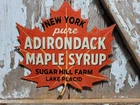 VINTAGE ADIRONDACK PORCELAIN SIGN OLD MAPLE SYRUP NEW YORK LEAF LAKE PLACID FARM