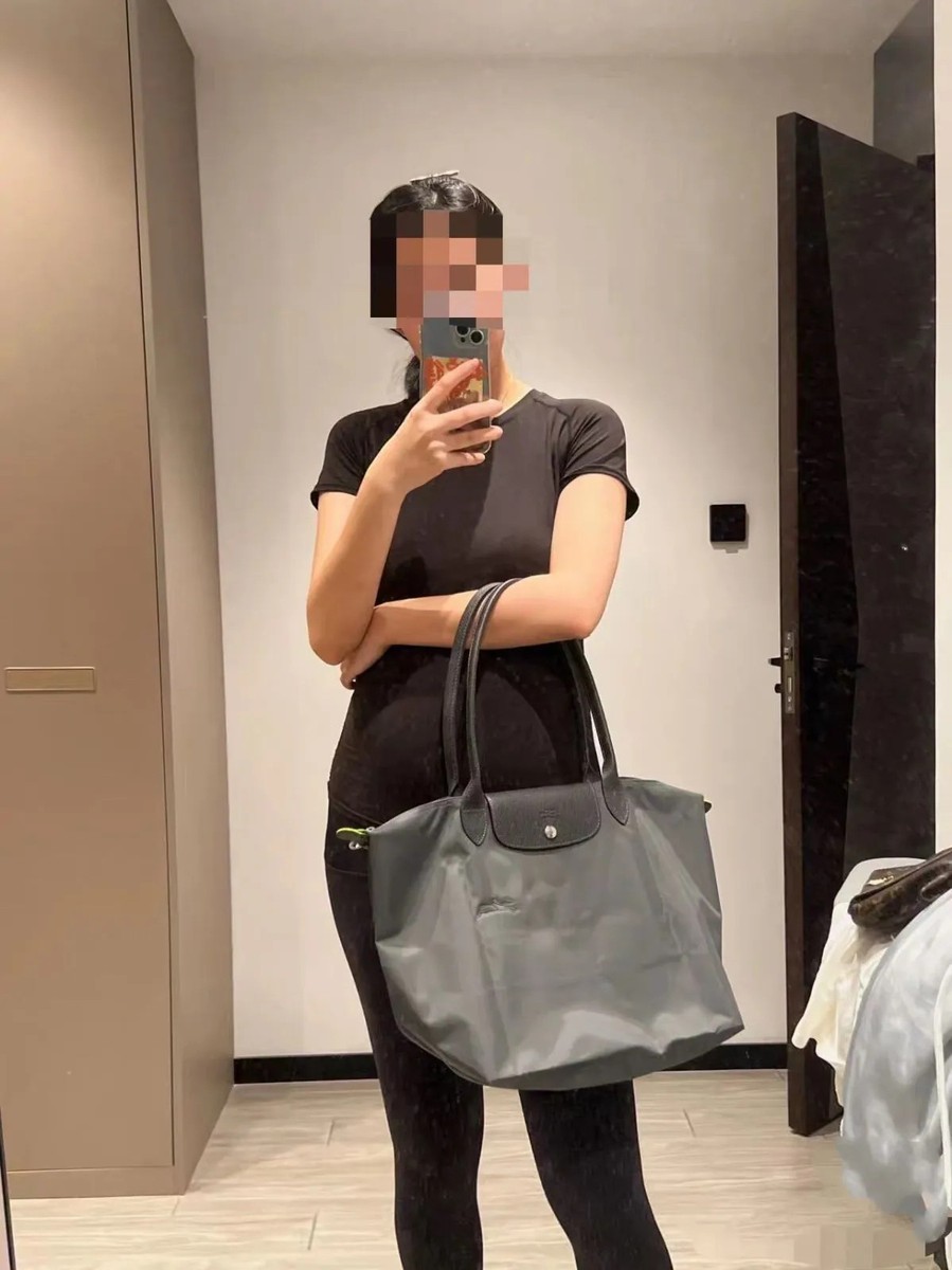 LONGCHAMP Le Pliage Green Series Graphite Grey Tote Size:L New