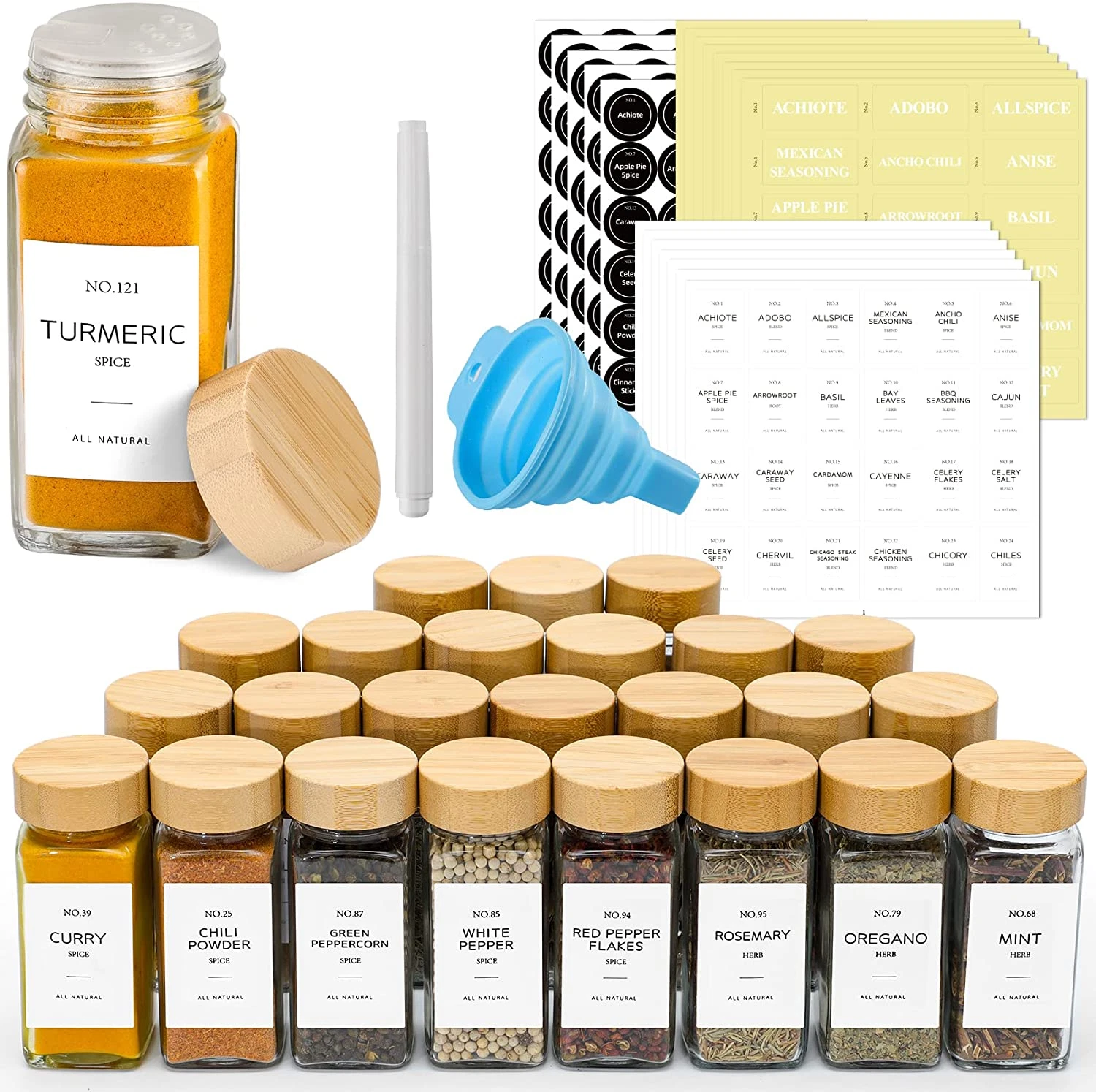 24 Pcs Glass Spice Jars with Bamboo Lids, 4 Oz Glass Jars with Minimalis...