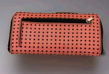 Vtg Fossil Key-Per Leather Zip Around Wallet Mellow Orange Polka Dots - See Desc
