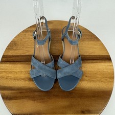 New Womens Geox 55mm Crossover Blue Leather Espadrille Wedge Sandals Size EU 39