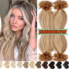 Fusion Remy Human Hair Extensions Pre Bonded Nail U Tip Keratin Highlight 50-200