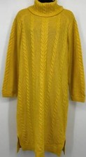 Ann Taylor Cable Knit Sweater Dress Size Medium Chunky Yellow Turtleneck New