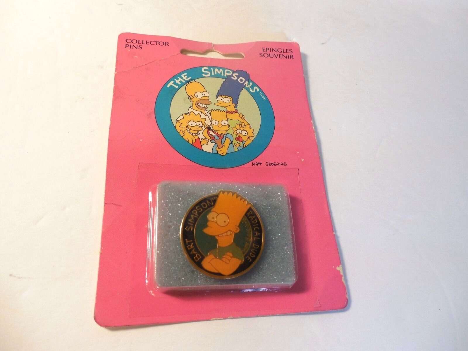 Vintage The Simpsons Bart Radical Dude Groening  1990 Collector Pin