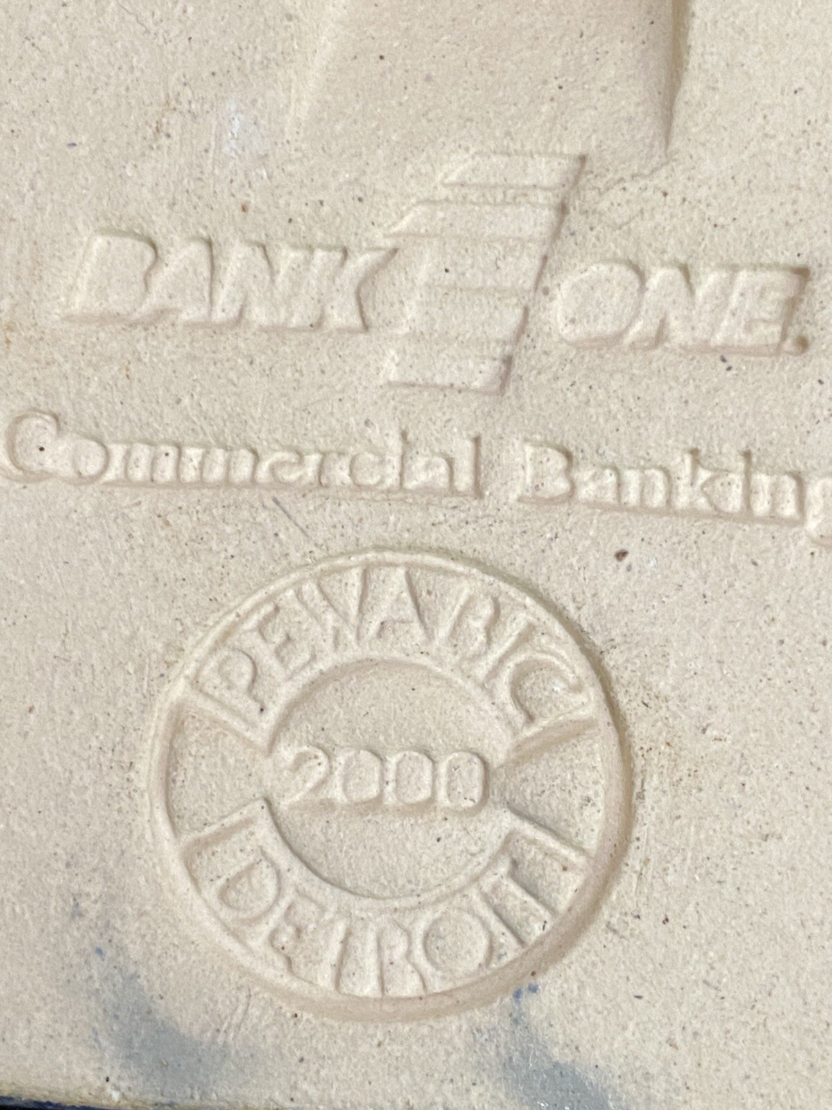 Vtg 2000 Pewabic Detroit Pottery Blue Michigan Tile Bank One Advertising