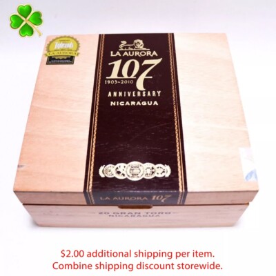La Aurora Gran Toro 107 Anniversary Empty Wood Cigar Box 7.25'' x 7'' x 3.25''