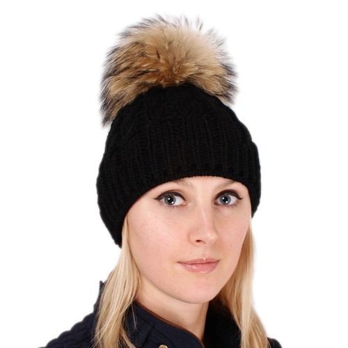 raccoon fur pom pom hat