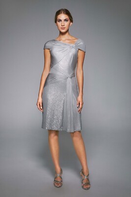TADASHI SHOJI Silver Metallic Sequin Pintuck Draped Asymmetric - Main Image