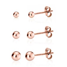 Rose Gold over 925 Silver High Polish Smooth Round Ball Stud Earring 3-Size Set
