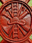 Red Fireman Plaque Maltese Firefighter Cross, cast iron sign 8 x 9 inches RED — photo 2