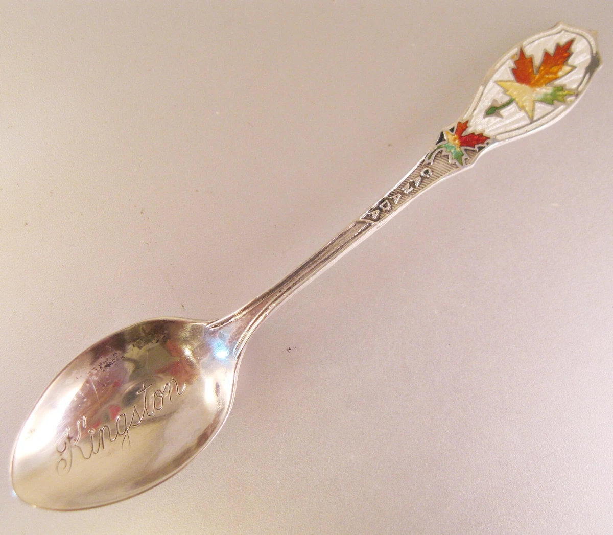 Vintage Kingston Canada Enamel & Sterling Silver Spoon Souvenir Collectible