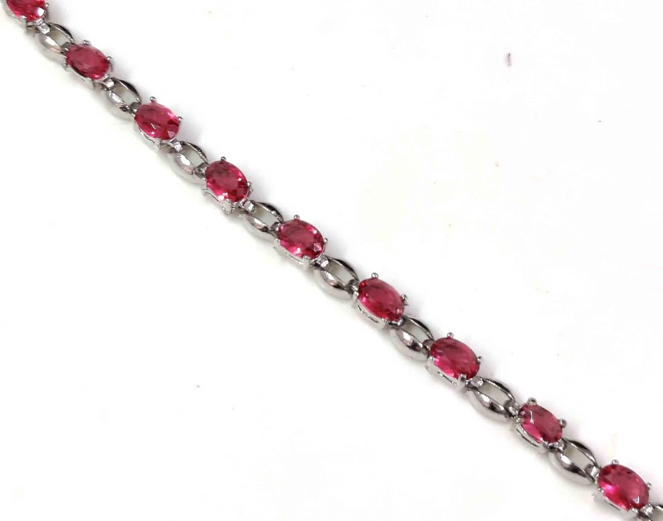 Excelente Brazalete Tenis Joyería Moda Cuarzo Rubí Corte Ovalado 7" Foto 4 de 4