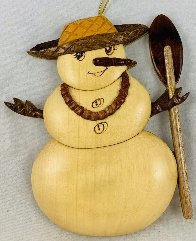 Snow Girl Cannoe Paddle Hawaii Hawaiian Wood Art Dancing Christmas Ornament xmas