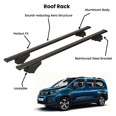 2 Pcs Black Cross Bars for  PEUGEOT RIFTER MVN 2019-